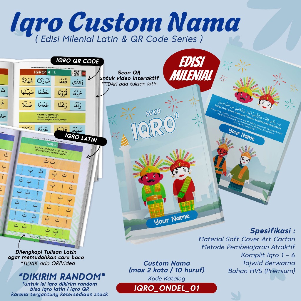 IQRO MILLENNIAL CHILDREN CUSTOM CHARACTER DESIGN ONDEL / IQRO MILLENNIAL BOOK TAJWID สีสมบูรณ์ SOFTC