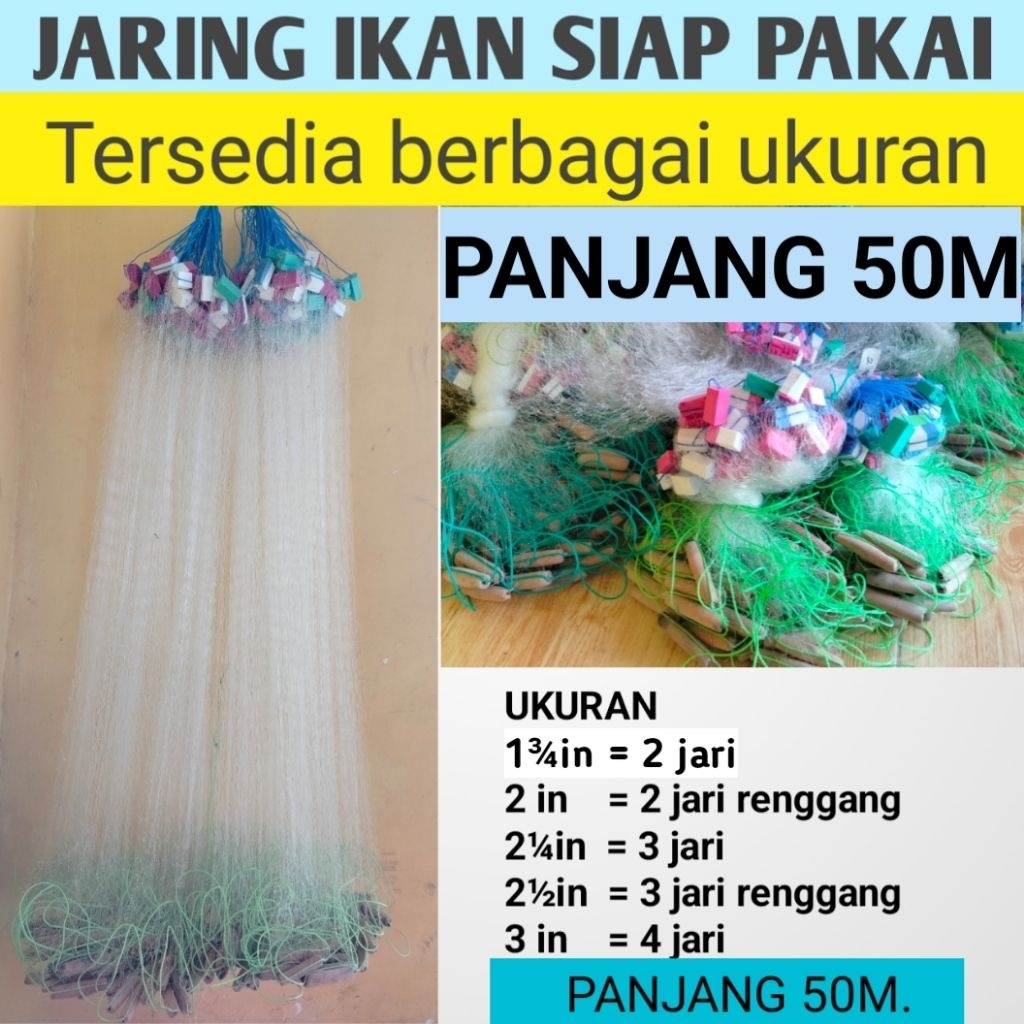 อวนตกปลาพร้อมใช้ 50yds, การเปลี่ยนแปลง, 13⁄4inc, 2inc, 21⁄4inc, 2.5inc, 3inc