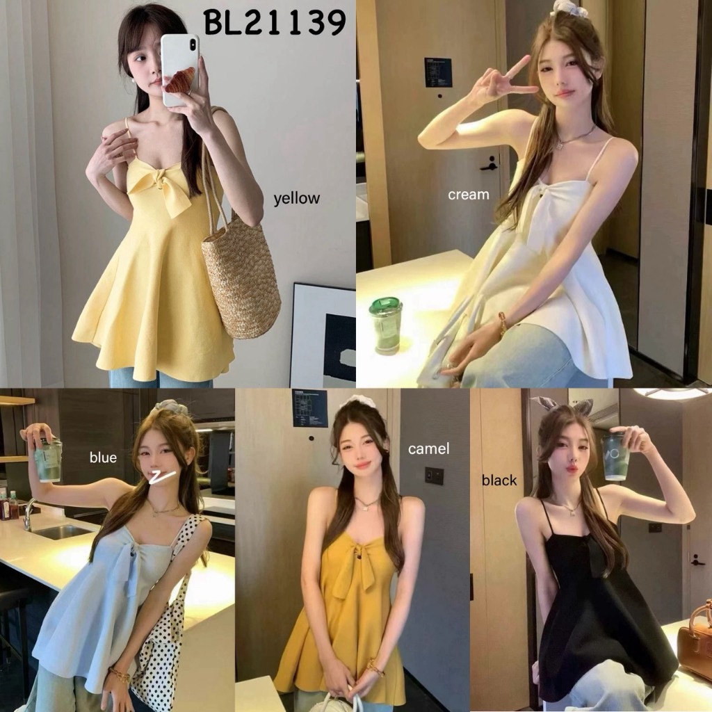 [FG] Ribbon Knot Peplum Knit Long Tanktop BL21139