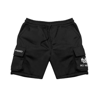My Mind - Celana Pendek Pria Cargo Pants Fleece Hitam
