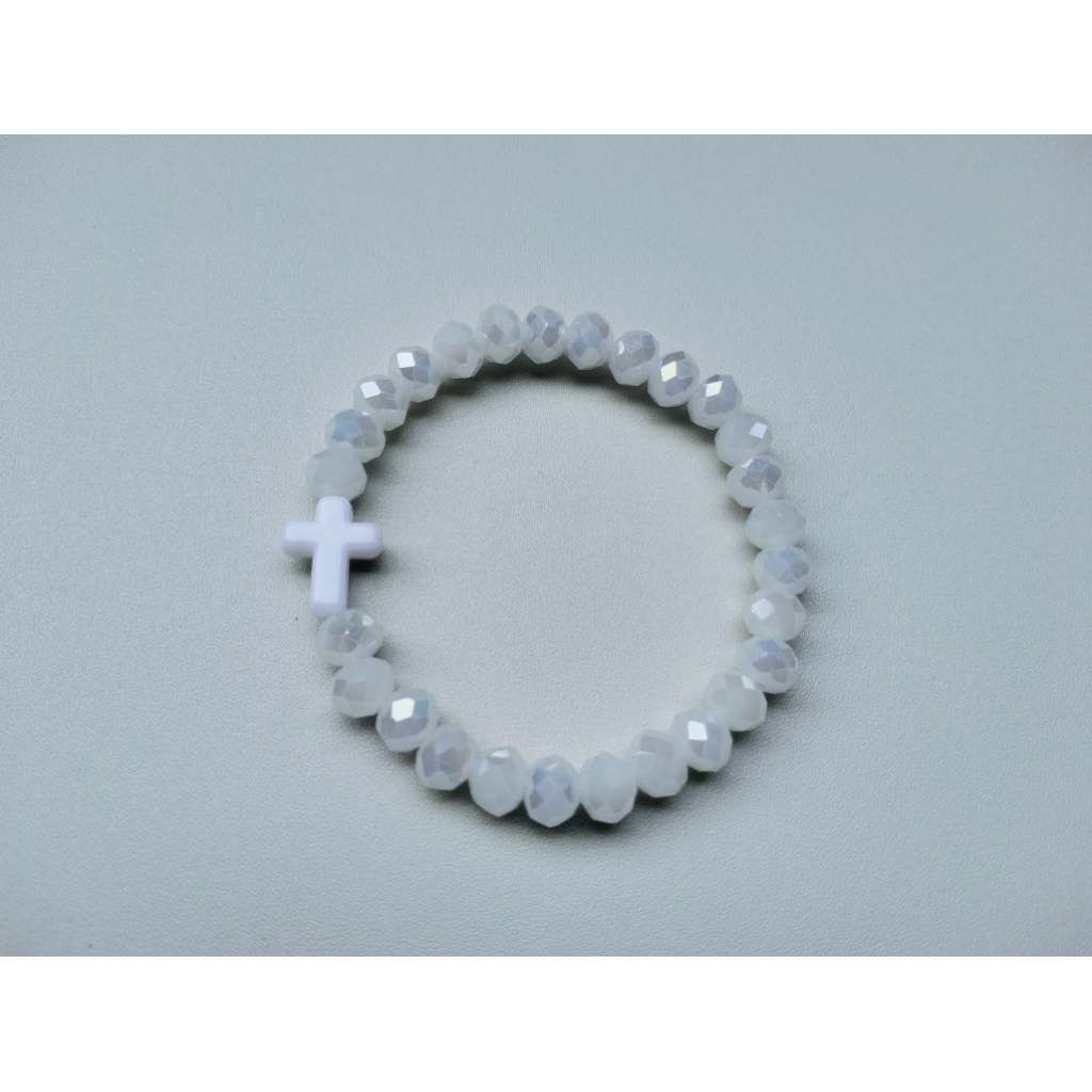 G286 CZECH CRYSTAL PEARL CROSS BRACELET PREMIUM DOFF CZECH CRYSTAL