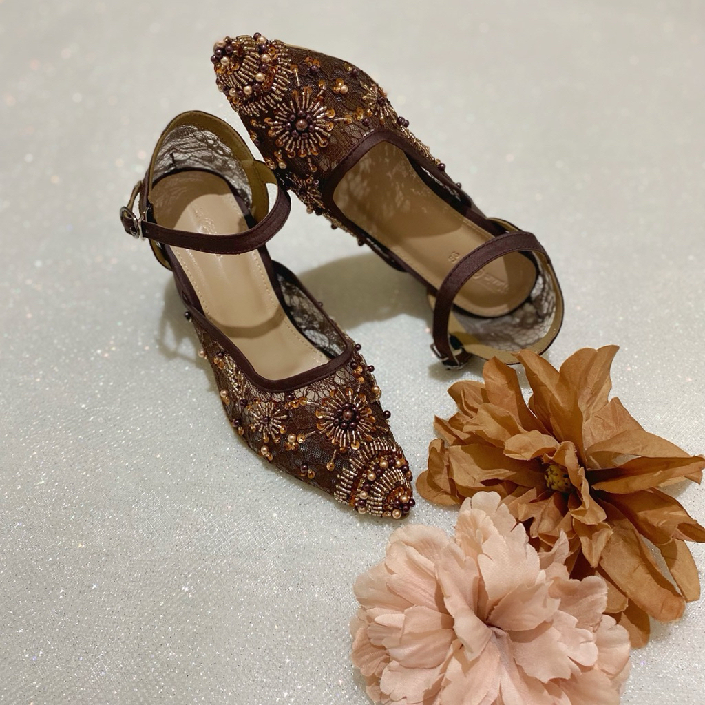 NEIRA DARK BROWN STRAP WEDDING SHOES WEDDING SHOES PARTY SHOES