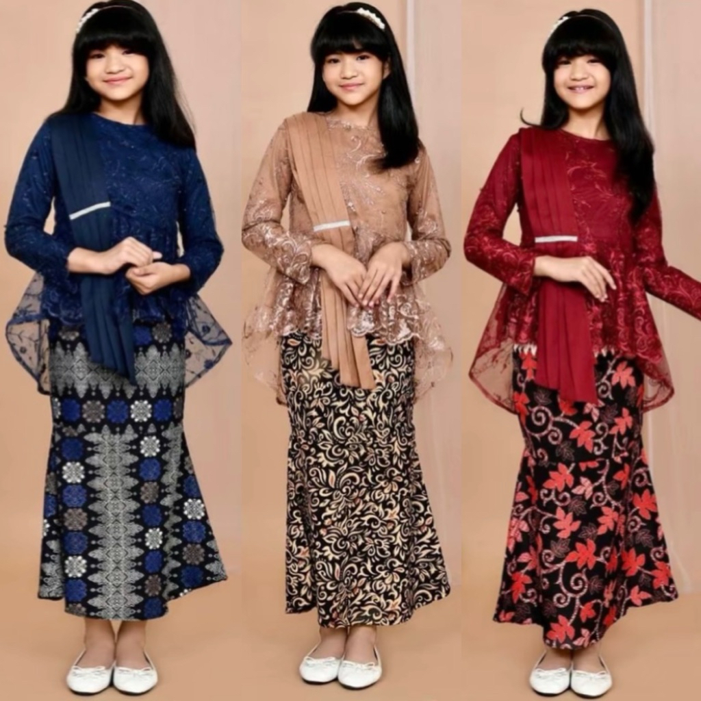 ชุด Kebaya ของเด็กผู้หญิง อายุ 4 - 12 ปี / ผ้าคลุมไหล่ฟรี / Kebaya รับปริญญาเด็ก / Kebayaสมัยใหม่ / Childrens Couple Wedding Kebaya / Wedding Kebaya