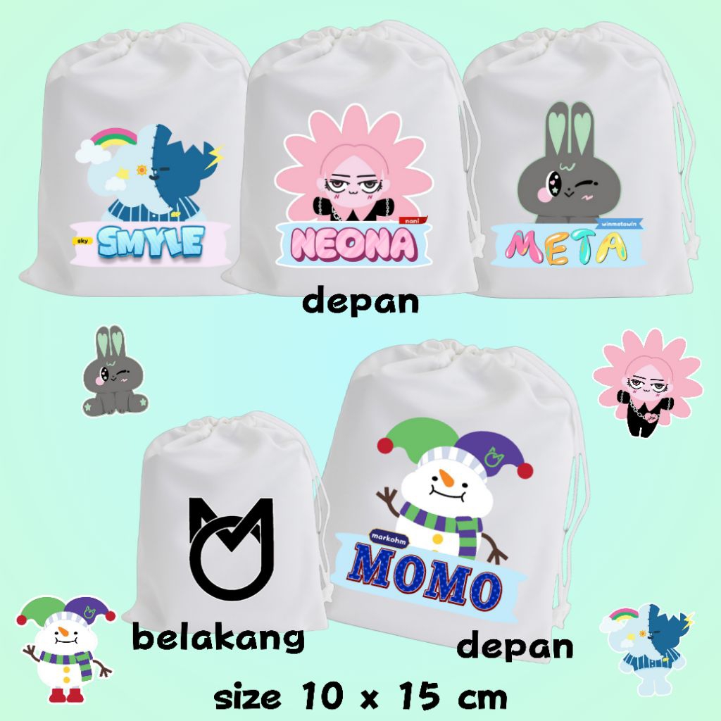 [PRE ORDER 5HR] SMYLE SKY NEONA ANI META WIN MOMO JUNIORMARK DRAWSTRING POUCH 10CM X 15CM