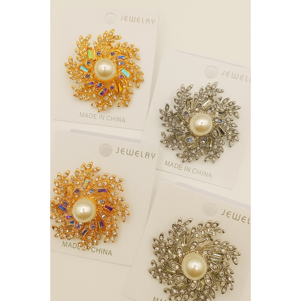 เข็มกลัดมุกหรูหราและหรูหรา - เข็มกลัด Qubic Crystal Flower Hijab & Kebaya