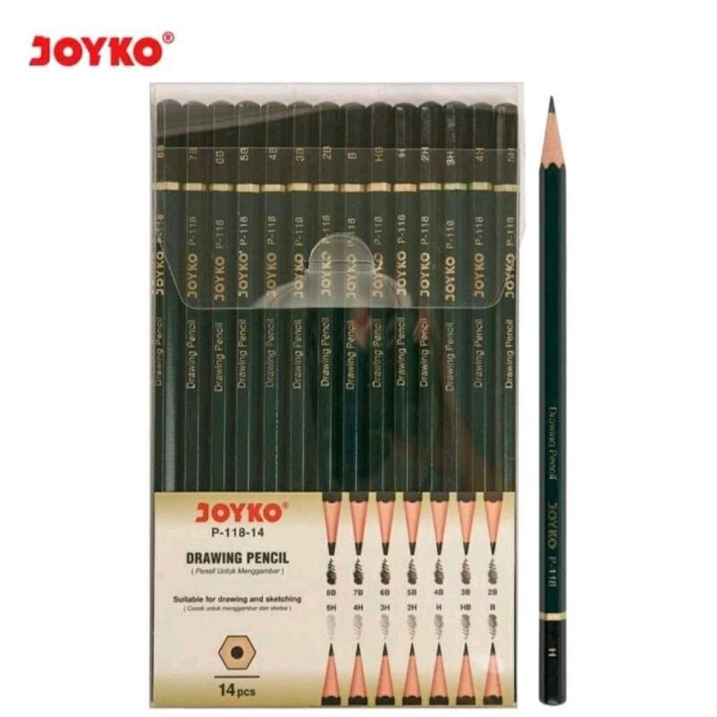 JOYKO P118 14 DRAWING PENCIL SET COMPLETE 14 ขนาด DRAWING PENCIL B 2B 3B 4B 5B 6B 7B 8B HB H 2H 3H 4