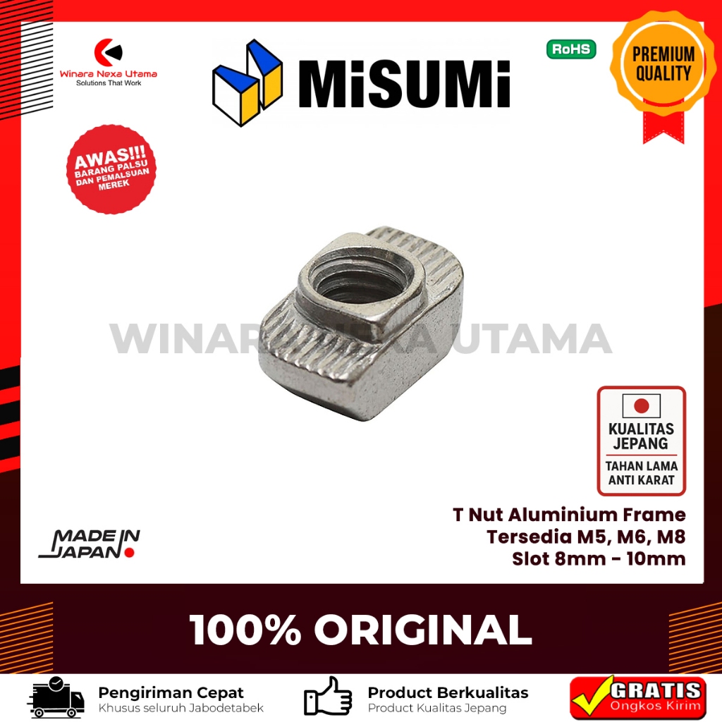 สล็อต T-Nut 8 มม. Misumi ผลิตในญี่ปุ่น - อลูมิเนียมที่แข็งแกร่งและกันสนิม T-Nut