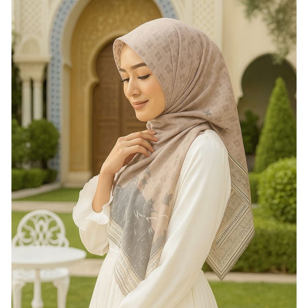 DRAYNA CREAM / SQUARE VEIL / INSTANT HIJAB / PREMIUM MOTIF HIJAB / PREMIUM VOAL HIJAB
