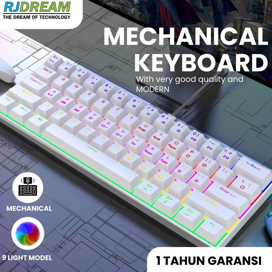 คีย์บอร์ดเครื่องกล CAHAYA 60% RJ810 สีขาวสีขาว RGB WIRED RJ DREAM 9 รุ่นแสง