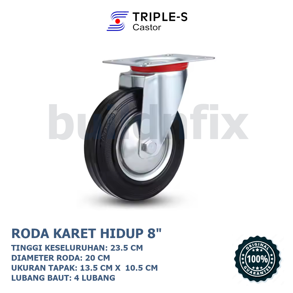 TRIPLE - S 8" BLACK RUBBER WHEELS / ล้อ CASTOR 8 INCH MULTIPURPOSE CART WHEELS