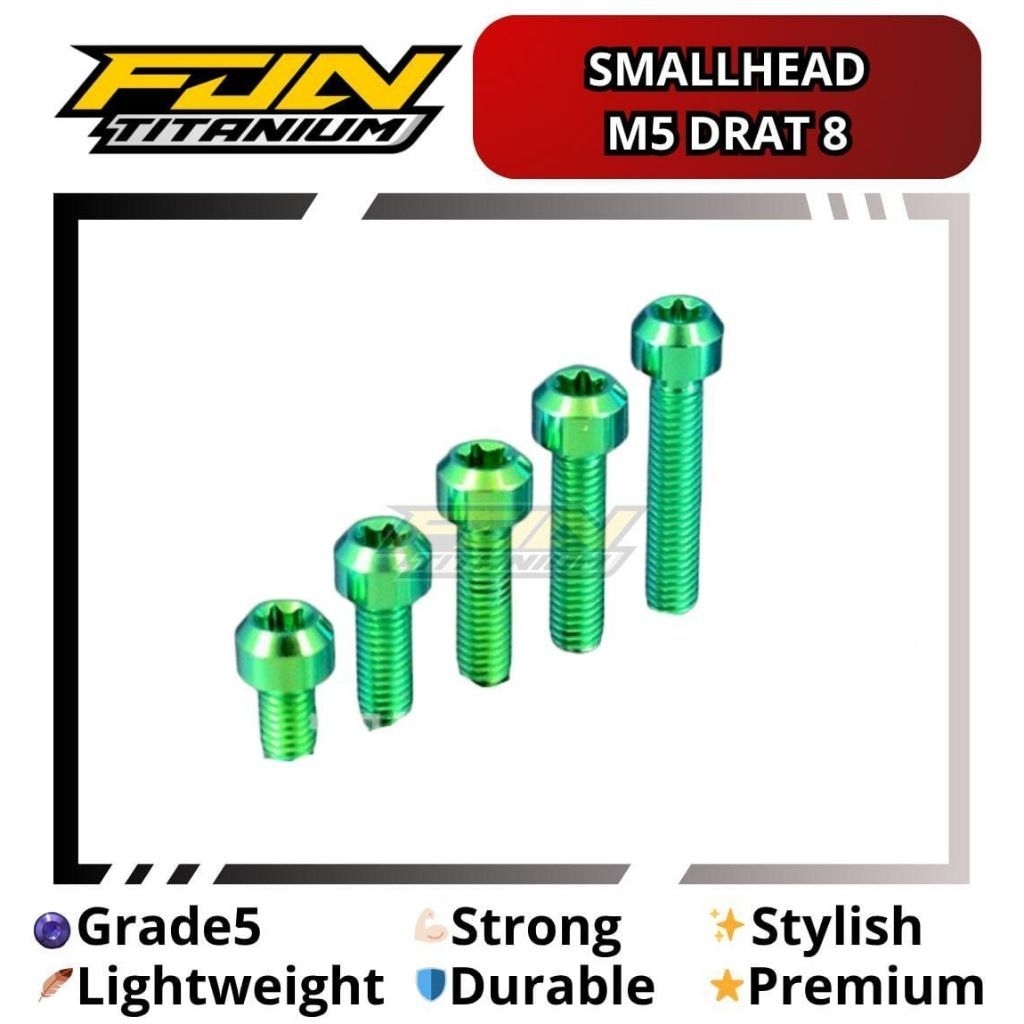 SMALLHEAD TITANIUM BOLT M5 THREAD 8 TITANIUM ORIGINAL VIETAM GRADE 5/M5 TITANIUM PILAR BOLT THREAD 8