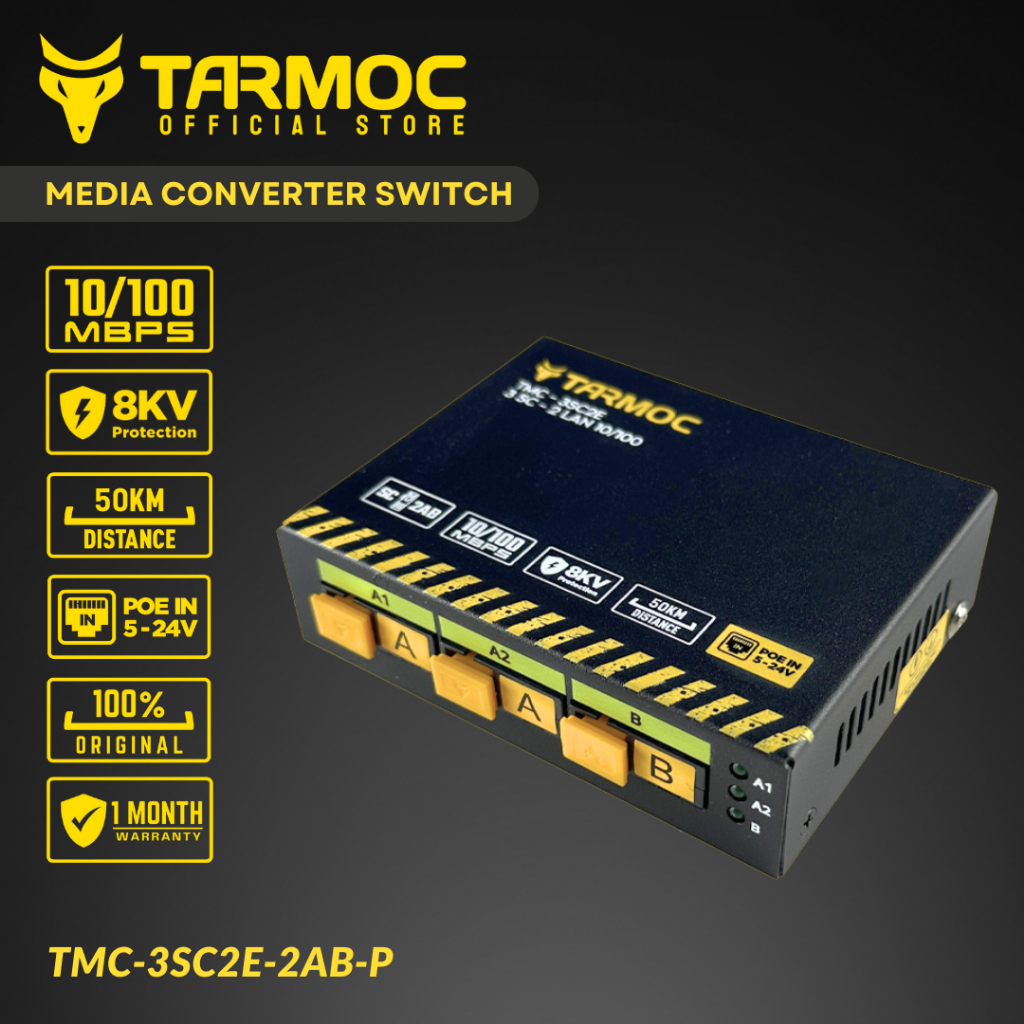 Sas Tarmoc TMC-3SC2E-2AB-P Media Converter Switch 3 FO 2 LAN 10/100Mbps POE IN 5-24V