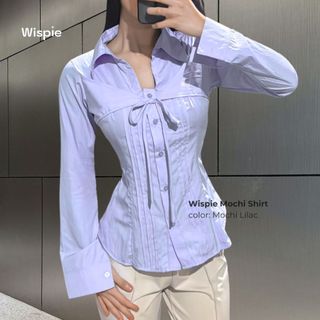 Wispie Mochi Shirt | Kemeja Wanita Lengan Panjang Tali Pita Slim Fit Soft Touch Parachute Blue Pink Cream Grey