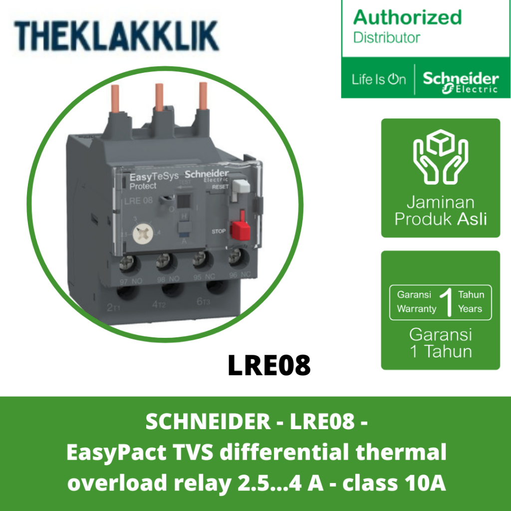 SCHNEIDER - LRE08 - EasyPact TVS เฟืองท้ายความร้อนเกินรีเลย์ 2.5...4 A - class 10A