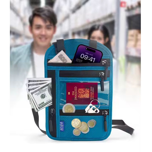 Umarh และ Hajj Passport Bag Rfid Passport Bag Travel Neck Passport Wallet - สีฟ้า