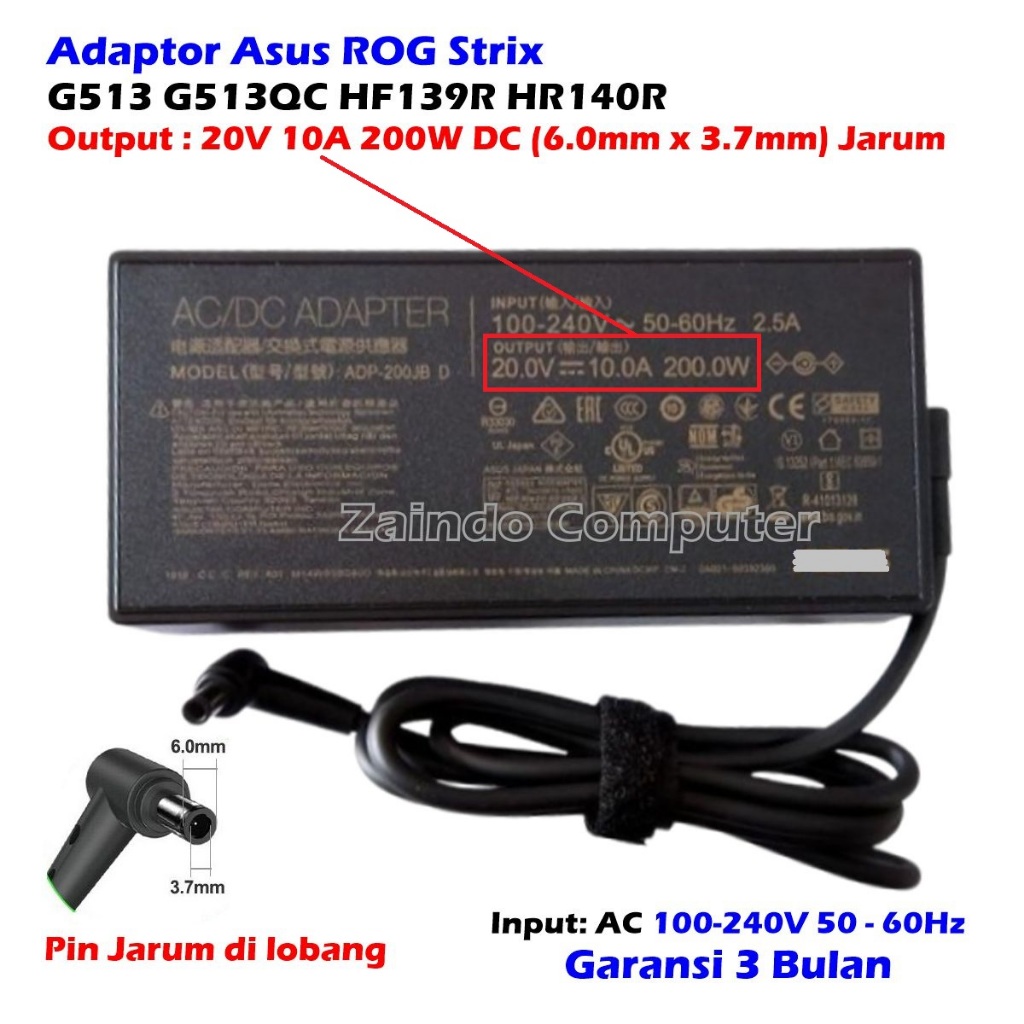 ASUS ROG ADAPTER ‎STRIX 20V 10A 200W (6.0MM X 3.7MM) G15 G513IE-HN046T G513IE-HN089W G513QC-HN120T G