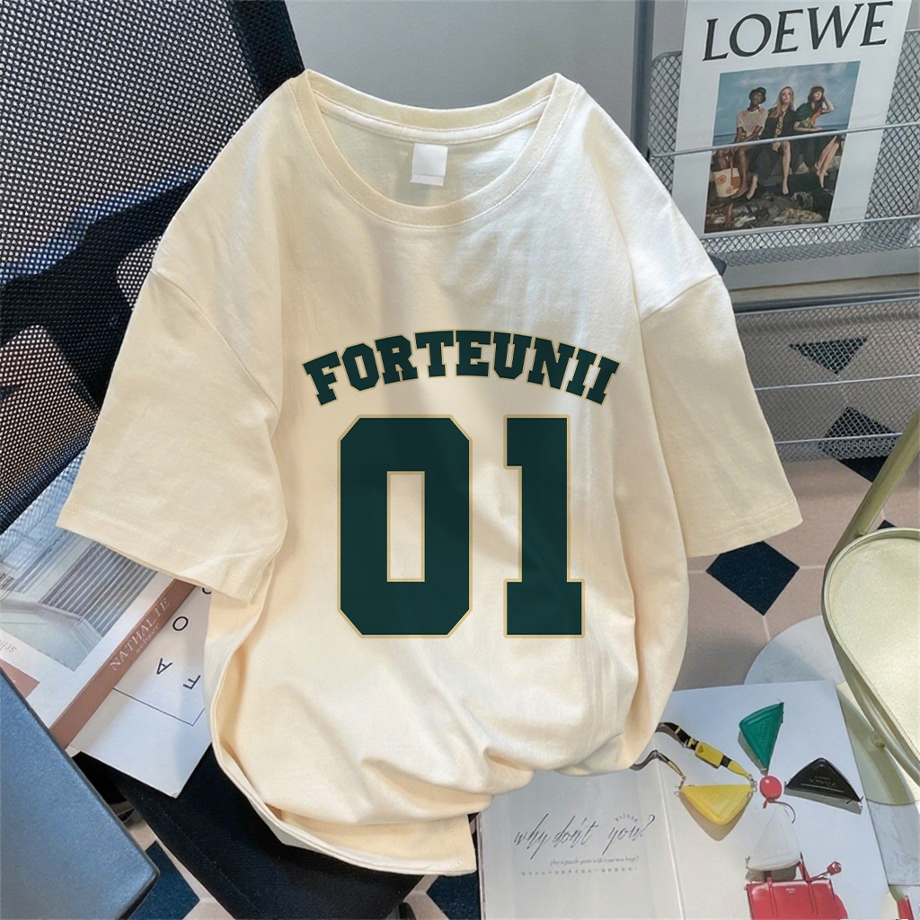 เสื้อยืด XZHAINV SHORT-SLEEVED WIDE-SLEEVED พร้อมหมายเลข 01 PRINT PATTERN สําหรับผู้หญิง/เสื้อผ้าผู้