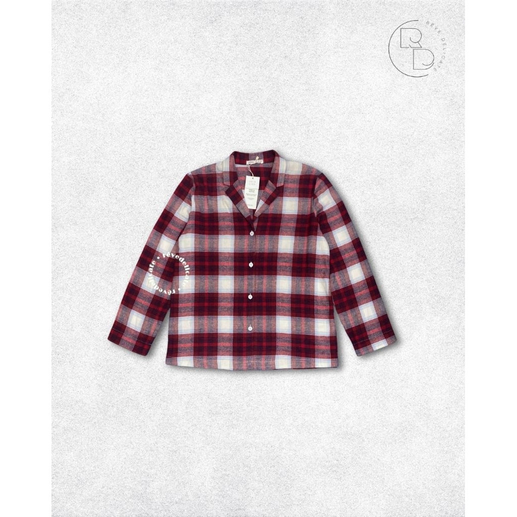 KEMEJA OYSHO เสื้อเชิ้ตลายสก๊อตสีแดงสําหรับผู้หญิง - เสื้อเชิ้ตลายสก๊อตแขนยาว ไซส์ S