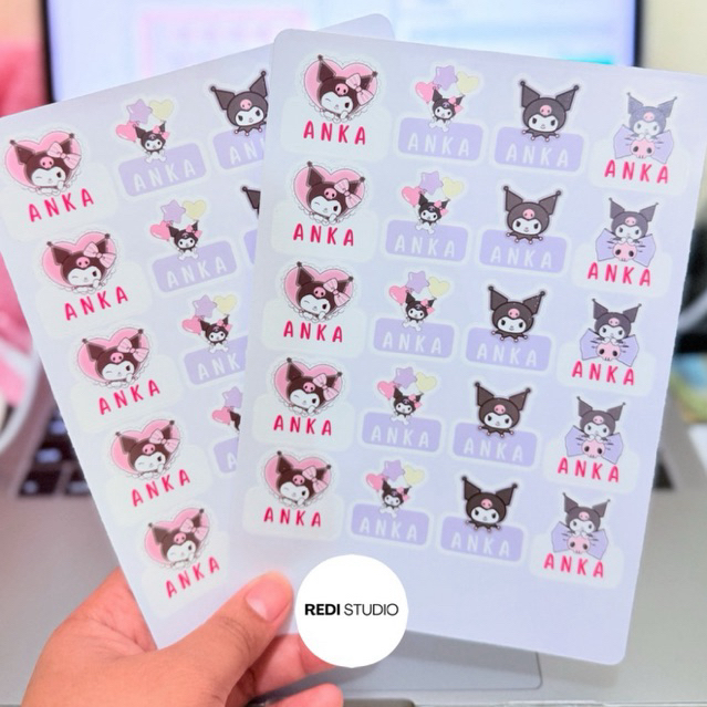 [REDISTUDIO] KUROMI CHILDRENS NAME STICKERS CUSTOM กันน้ํา NAME STICKERS