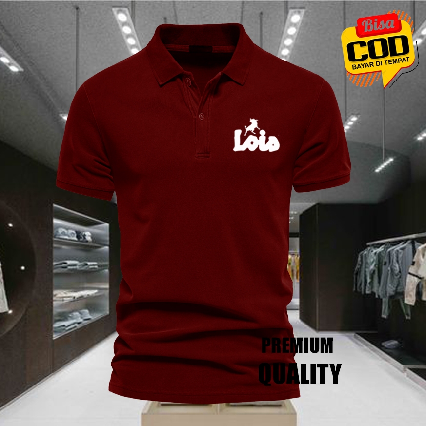 เสื้อโปโล / เสื้อยืดคอปก LOIS TXT WHITE Premium Polo POLYSTER วัสดุแขนสั้น / เสื้อผ้าผู้ชายและผู้หญิ