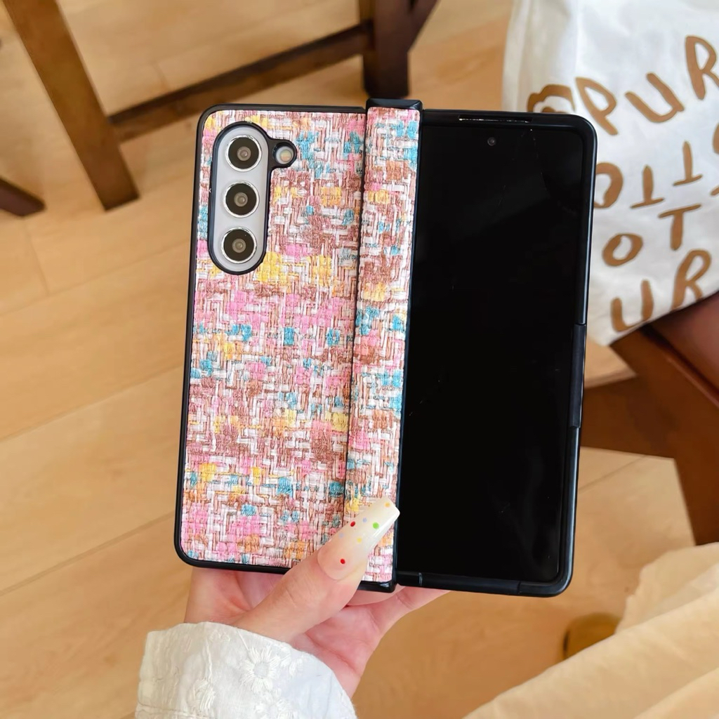 สีสานหนังเคสโทรศัพท์สําหรับ Samsung Galaxy Z พับ 7 6 5 4 3 Fold6 Fold7 บานพับป้องกันกันกระแทกป้องกัน