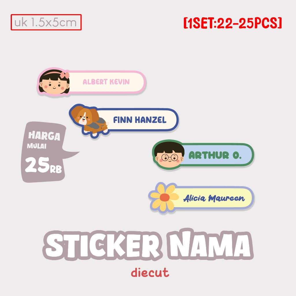 [1SET22-25PC] NAME STICKERS IN THE SHAPE OF [DIECUT]