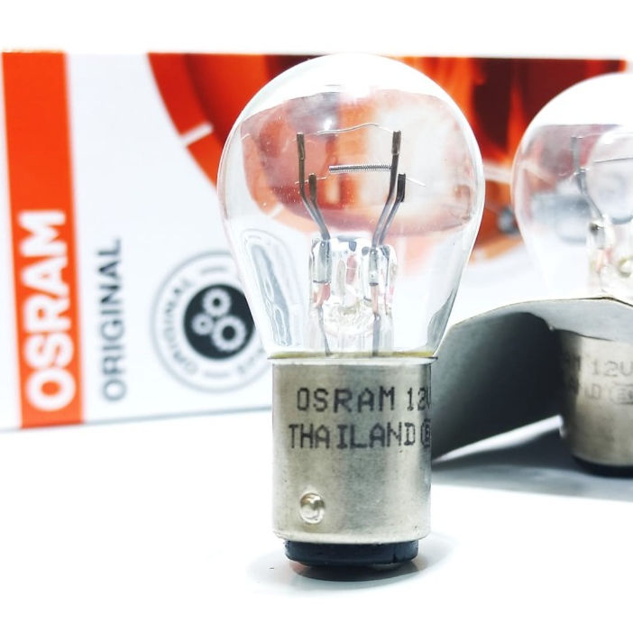OSRAM BAY15D 7528 รถจักรยานยนต์และรถยนต์เบรค STOP BULB MADE IN THAILAND 12V 2 ขา
