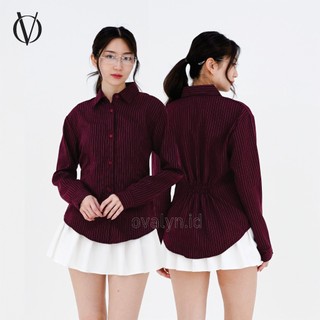 Elvis Shirt - Kemeja Fitted Wanita | Fitted Shirt Garis Stripe Karet | Atasan Salur Lengan Panjang Kantor - Ovalyn