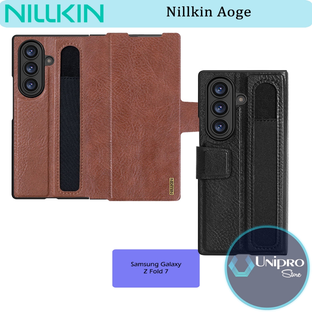 Samsung Galaxy Z Fold 7 Nillkin Aoge Leather Flip Cover with S Pen Slot Holder Stand Casing