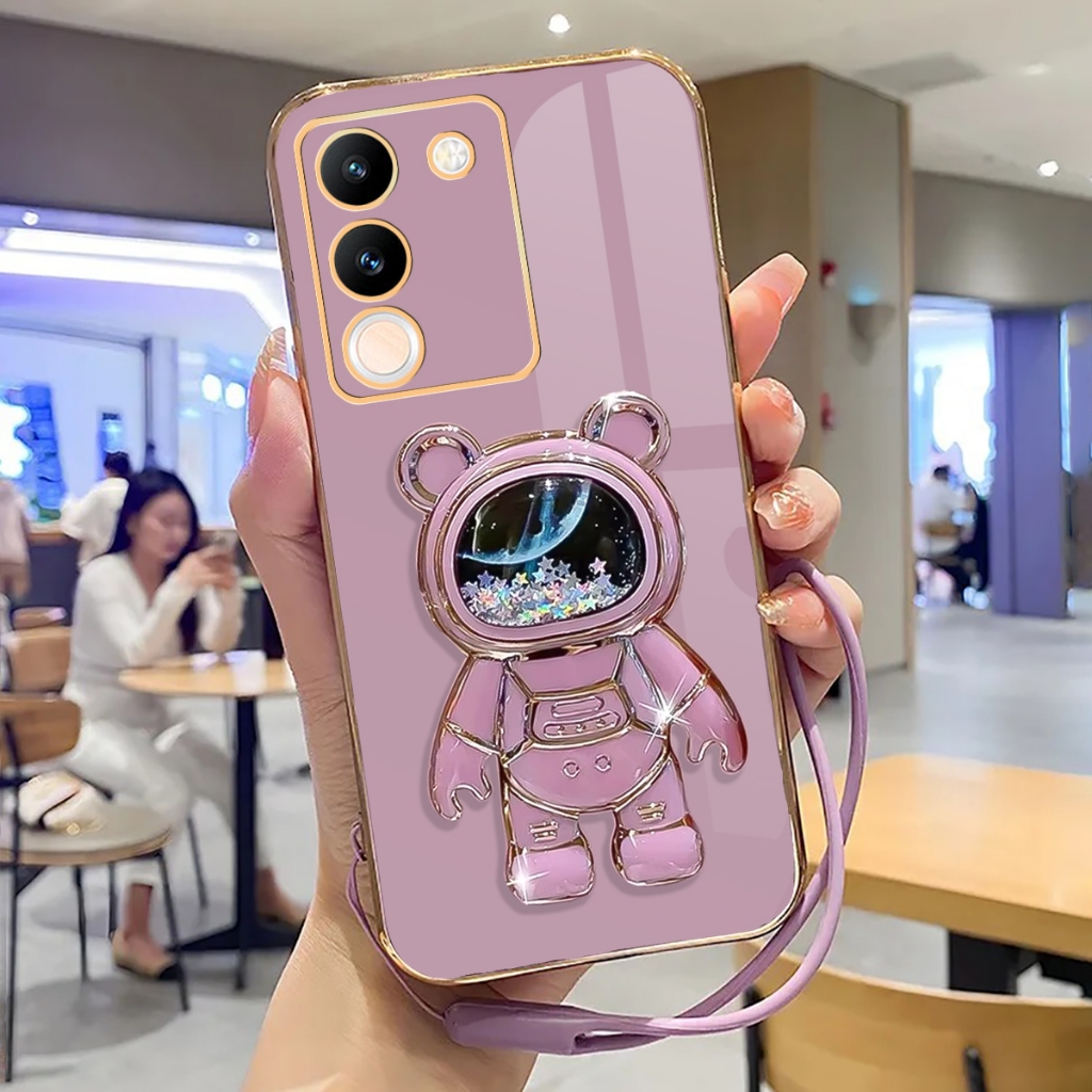 Vivo V29E Softcase Stand Holder Mirror Silicone Luxury Plating