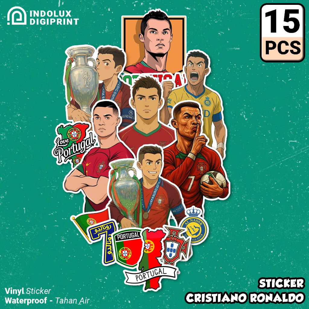 สติ๊กเกอร์ Cristiano Ronaldo 15 ชิ้นสติ๊กเกอร์ฟุตบอล CR7 โปรตุเกสฟุตบอลกันน้ํา Al Nasr