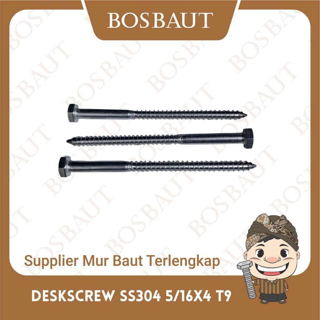 LAG SCREW STAINLESS - DESKSCREW SS304 5/16X4 T9