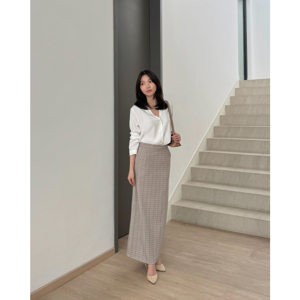 Kadaka B-0229 กระโปรงแม็กซี่ผ้าทวีตยืด | กระโปรงสตรี LONG