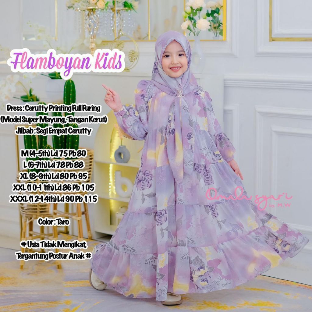 Flamboyan Kids Gamis Set Hijab ล่าสุด Original Omala Syari