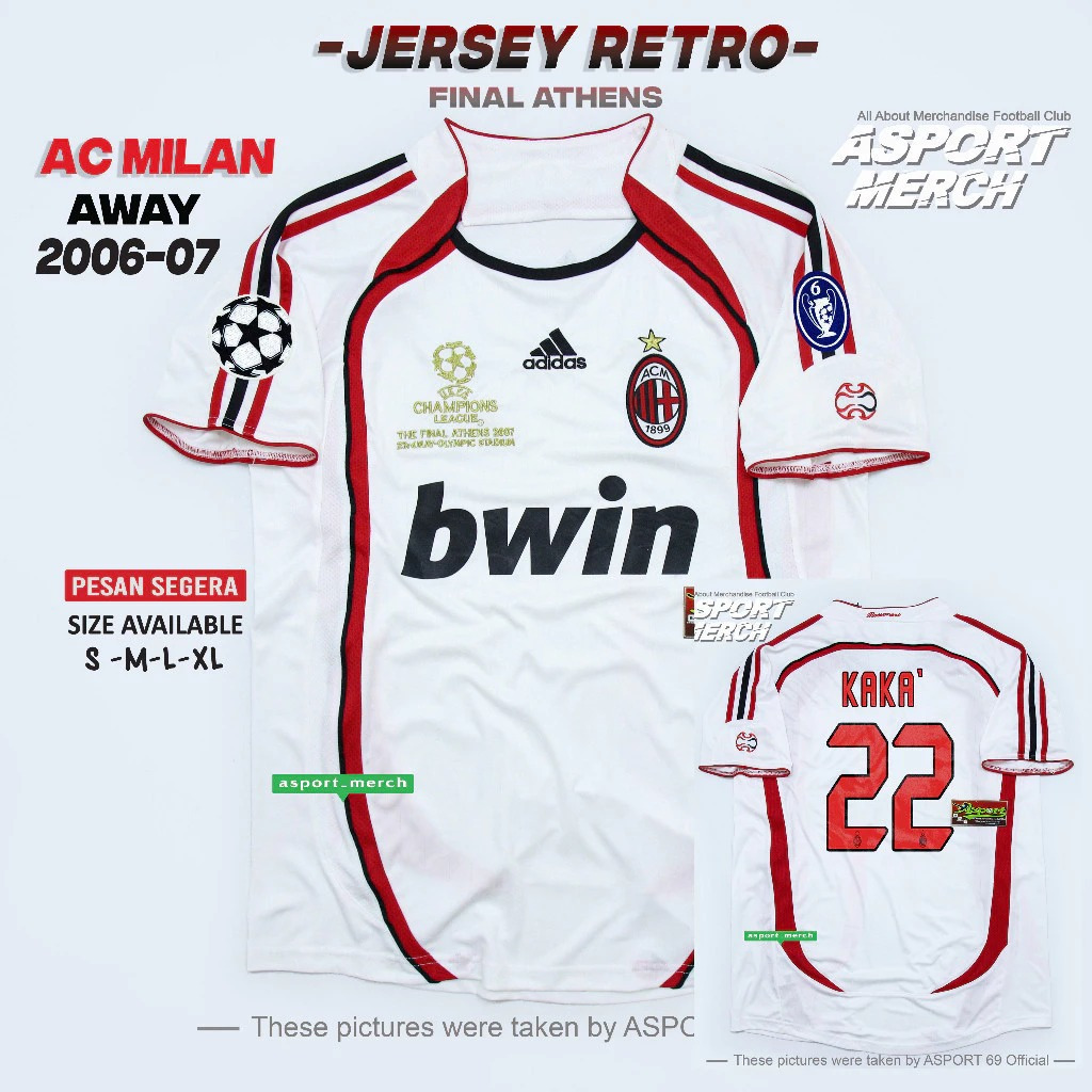 AC MILAN RETRO AWAY FOOTBALL JERSEY 2006 2007 RETRO MILAN FINAL ATHNES AWAY 06 07