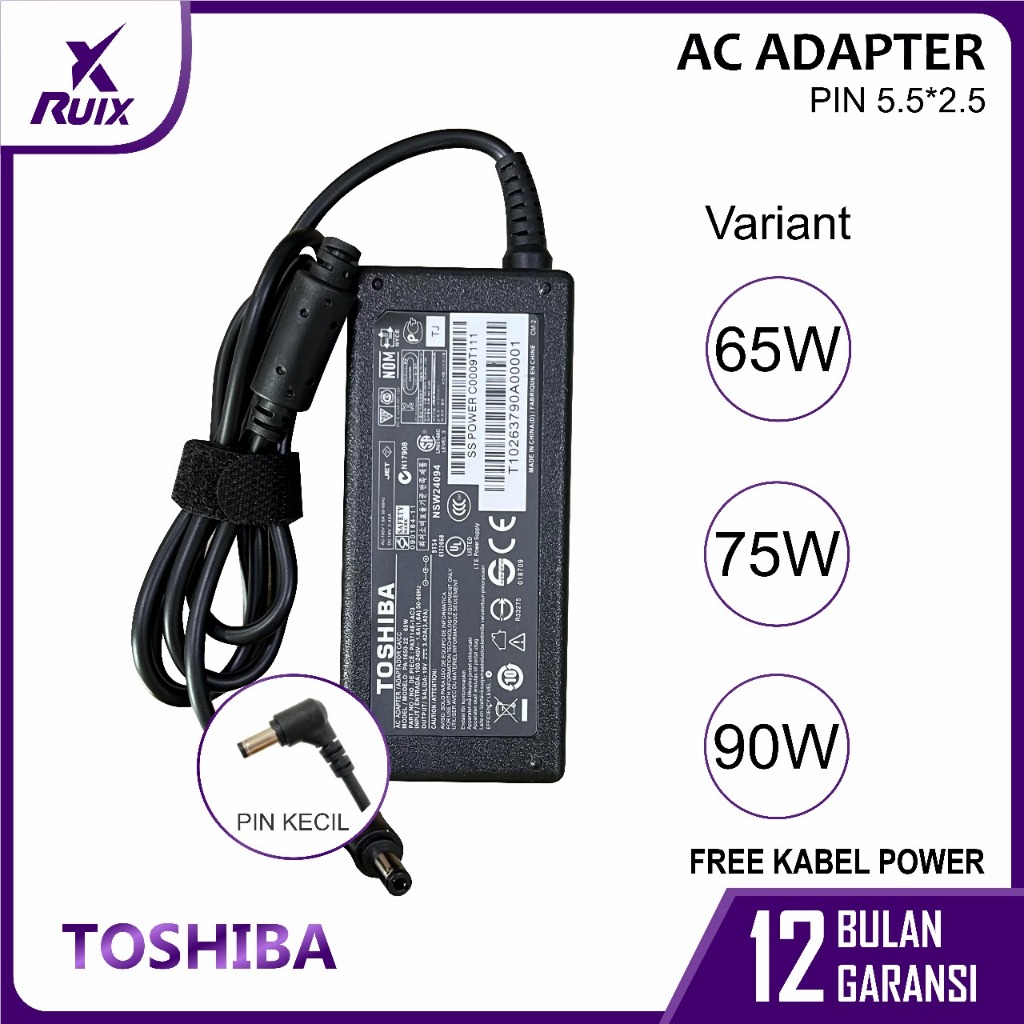 TOSHIBA 19V DC 5.5x2.5 มม. 65 W/75 W/90 W อะแดปเตอร์ชาร์จแล็ปท็อปเข้ากันได้กับ Toshiba C600, C640, L