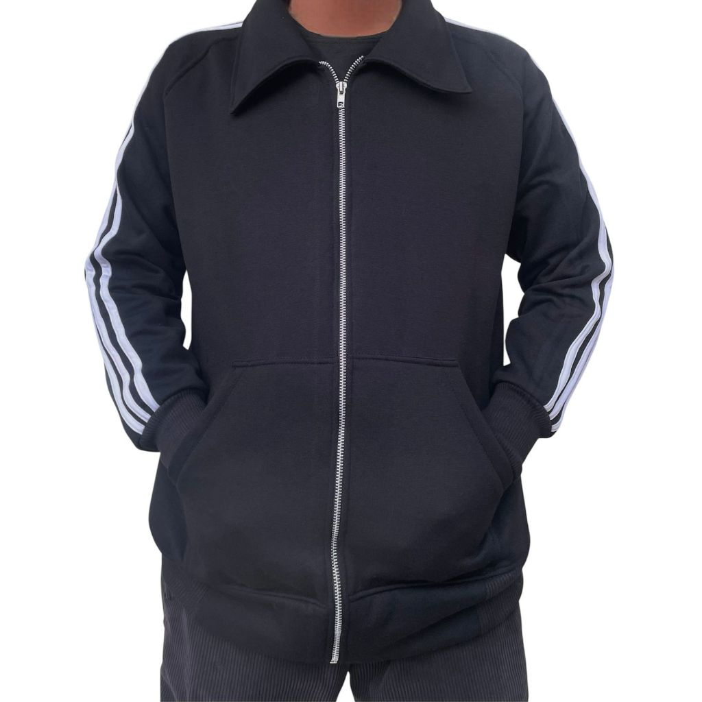 Eca Texs - เสื้อแจ็คเก็ตซิปคอปกลายทางผ้าฟลีซ