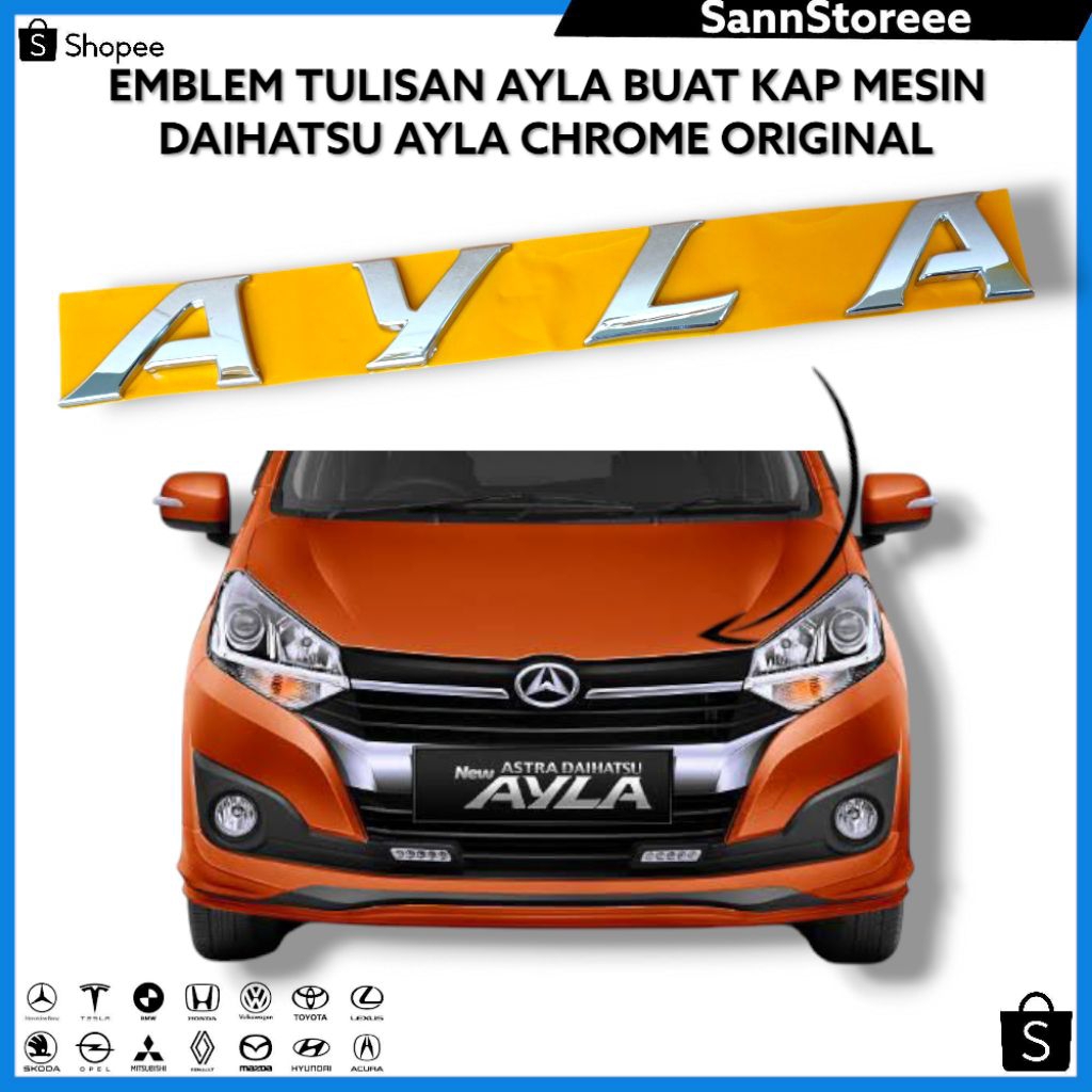 สัญลักษณ์เขียน MESIN AYLA สําหรับด้านหน้าเครื่อง Ayla Daihatsu Ayla, Chrome ดั้งเดิม