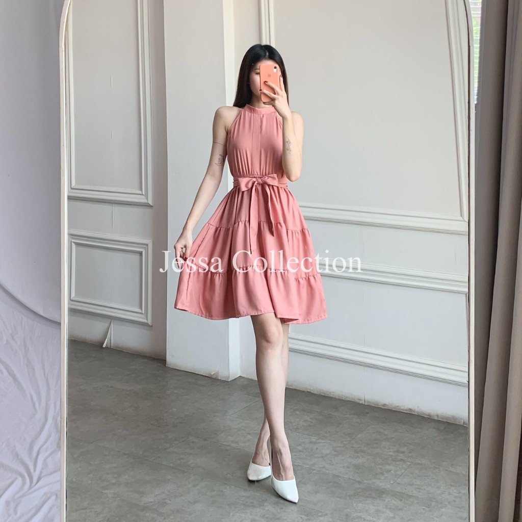 Disty Shoulder Dress TH 778 SHAKILA มินิเดรสแขนกุดผู้หญิงลายธรรมดาเรียบง่าย