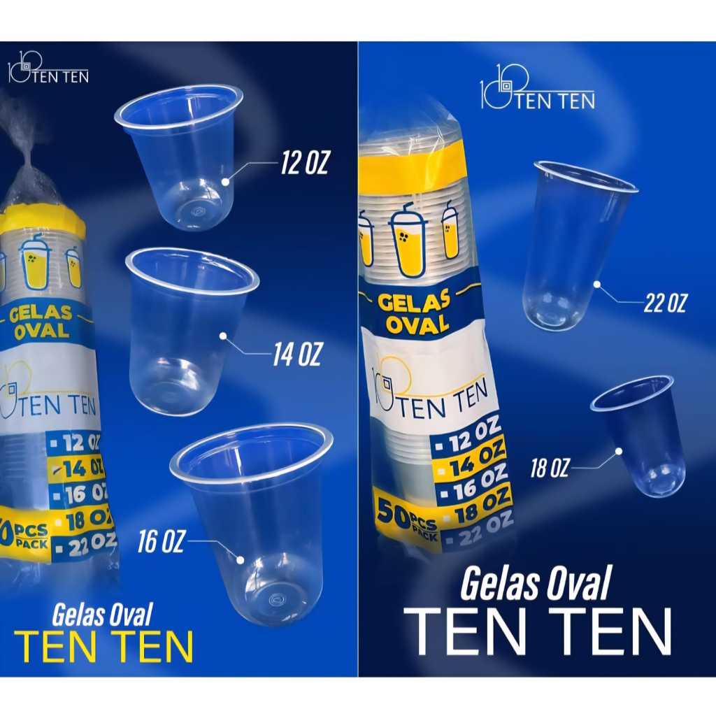 TETEN ถ้วยพลาสติก 12oz/14oz/16oz/18oz/22oz [50 ชิ้น]