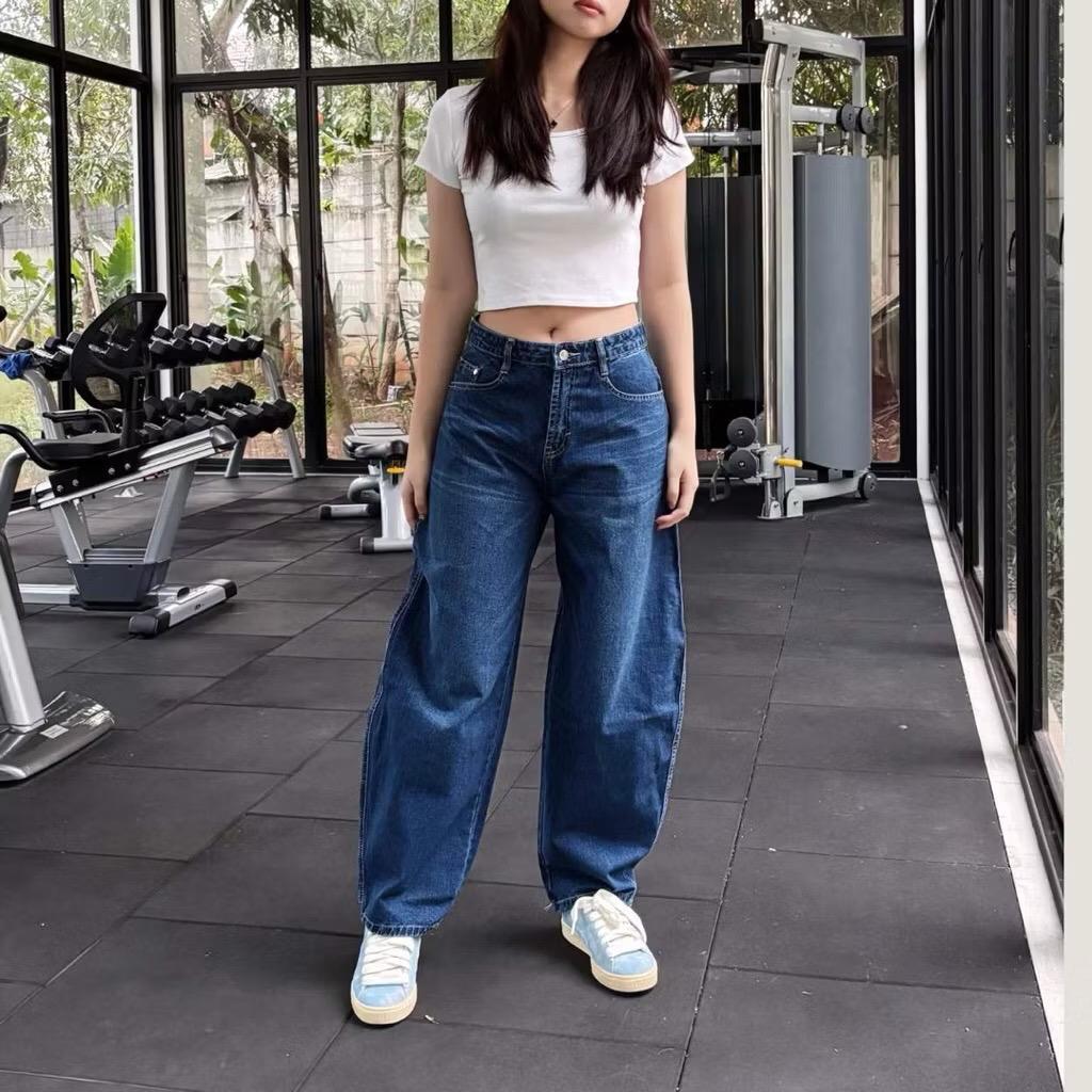 DJ Hunter Barrel Baggy Denim กางเกงยีนส์ผู้หญิงกางเกง Barrel