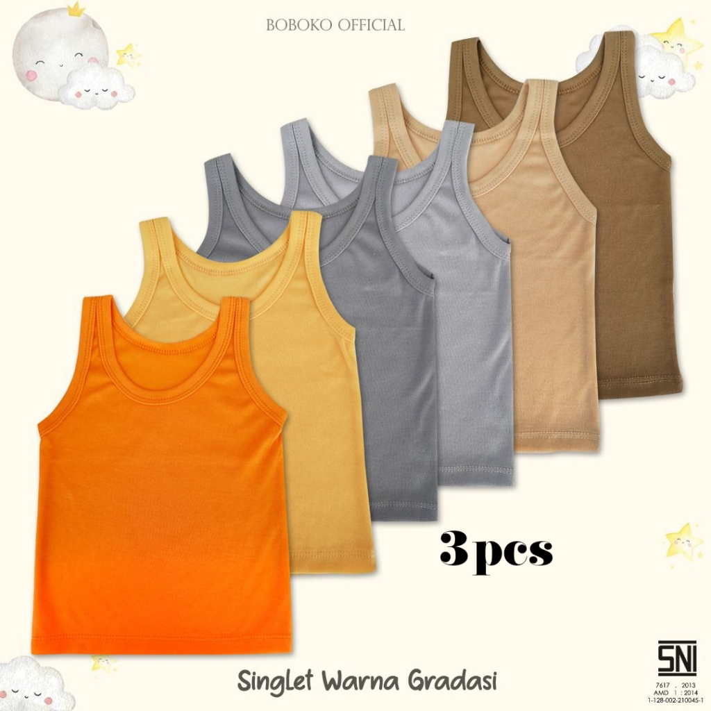 Boboko Baby เสื้อกล้าม 3 ชิ้น – ชุดชั้นในทารกแรกเกิด 0-3 ปี | ผ้าฝ้าย PE หนา เย็นสบาย – SNI Size S-XXL