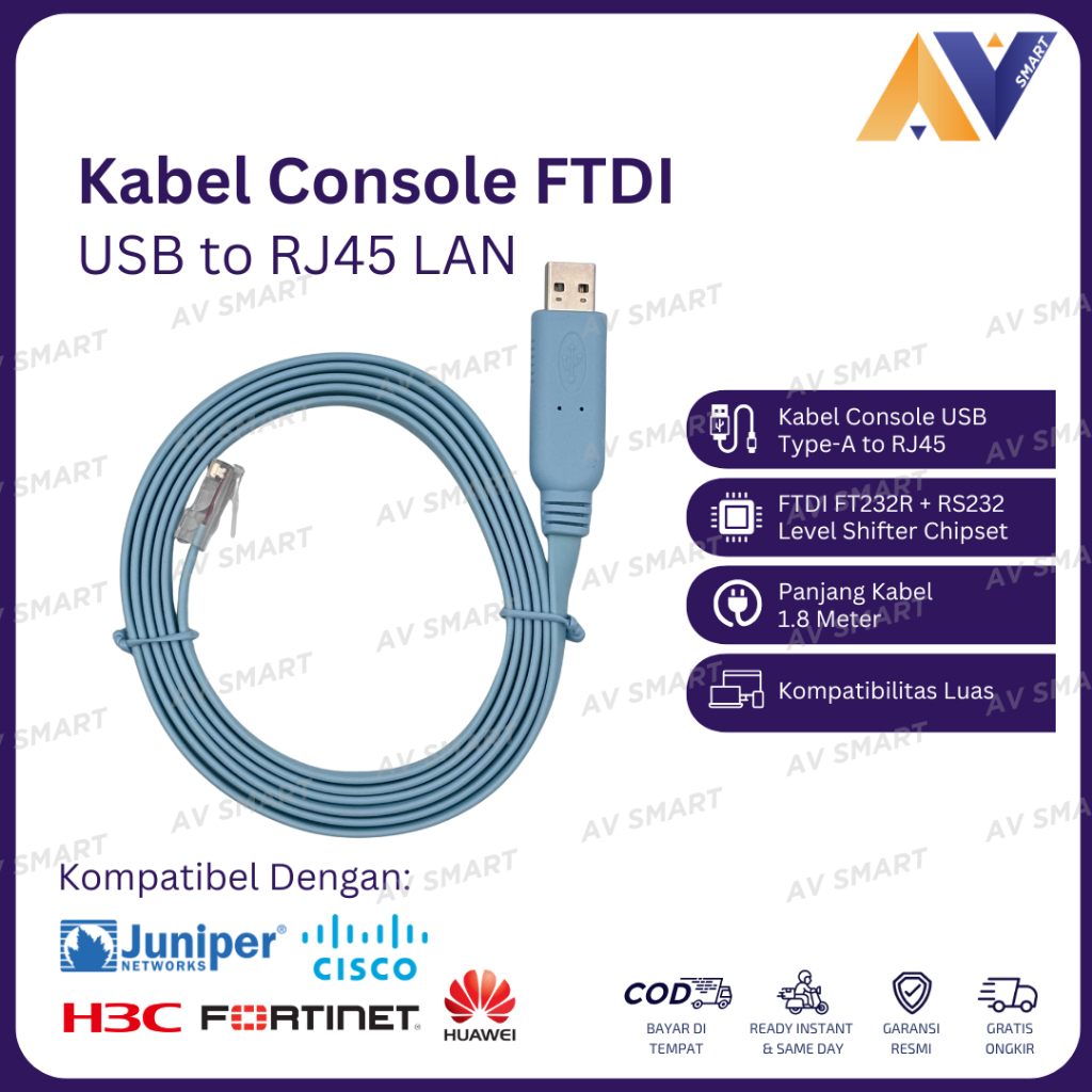 Cisco USB A ถึง RJ45 LAN FTDI Chipset Console Cable 1.8M 1.8 เมตร