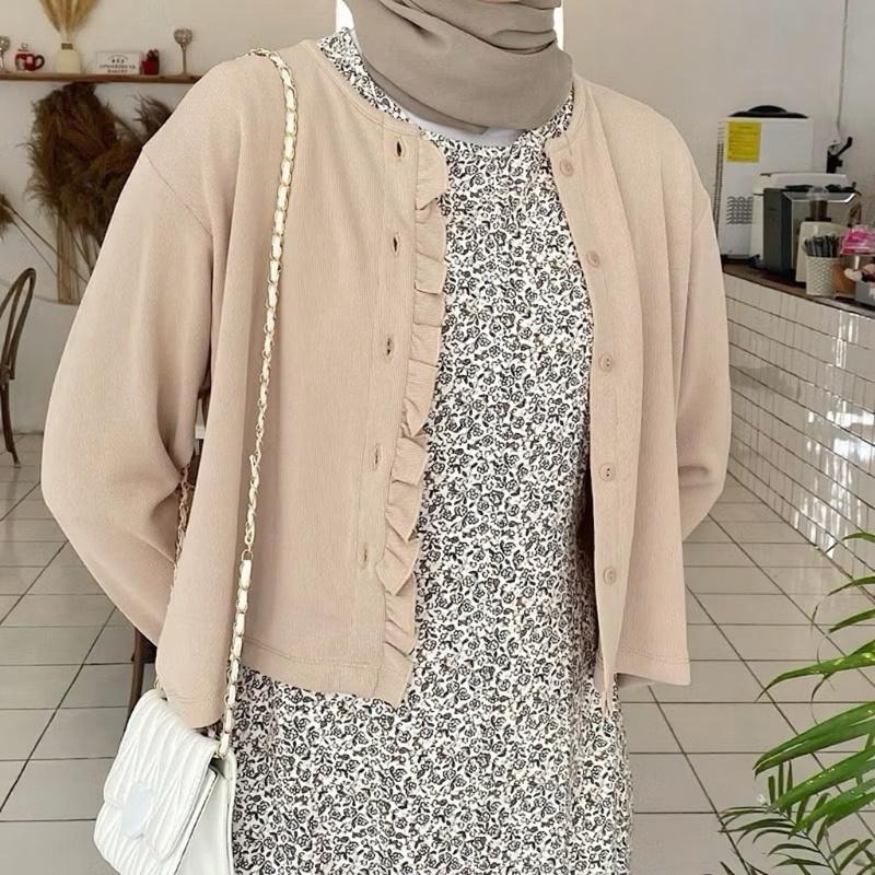 CROP RUFFLE CARDIGAN / WOMENS TOP BUTTON OUTER CARDIGAN