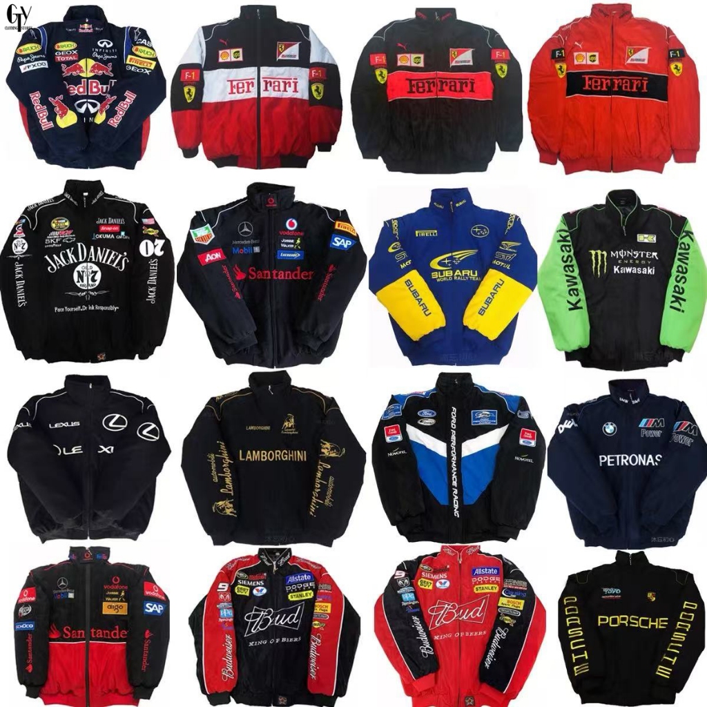 Ferrari F1 Mens Vintage Racing Jacket ปักโลโก้กลางแจ้งกันน้ํา Windbreaker Sport varsity cool Parachu