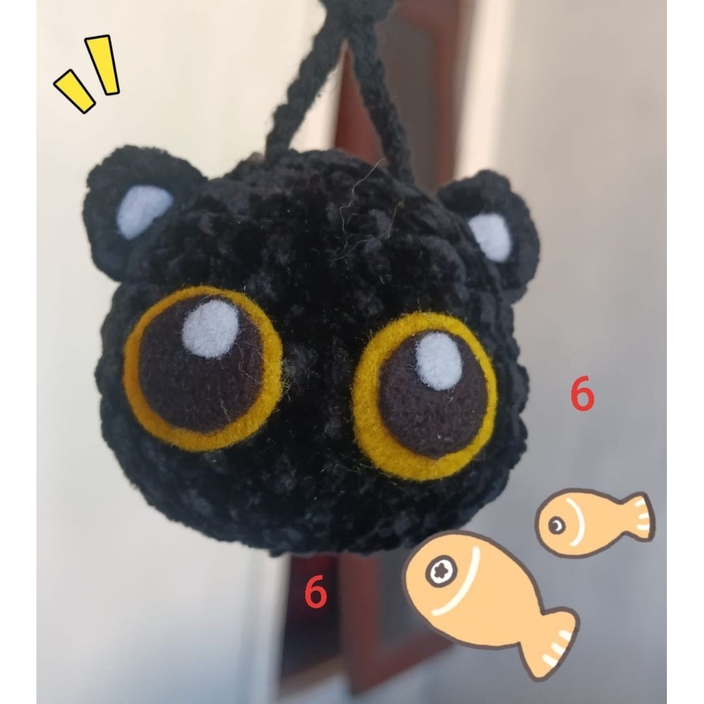 Amigurumi Black Cat Velvet Yarn พวงกุญแจถัก