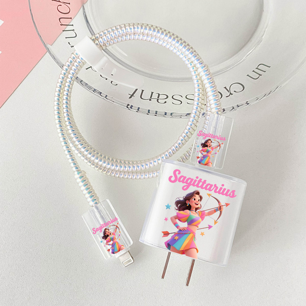 "Girl Zodiac Character" Motif Charger Protective Case for iPhone, Xiaomi, Oppo, Vivo