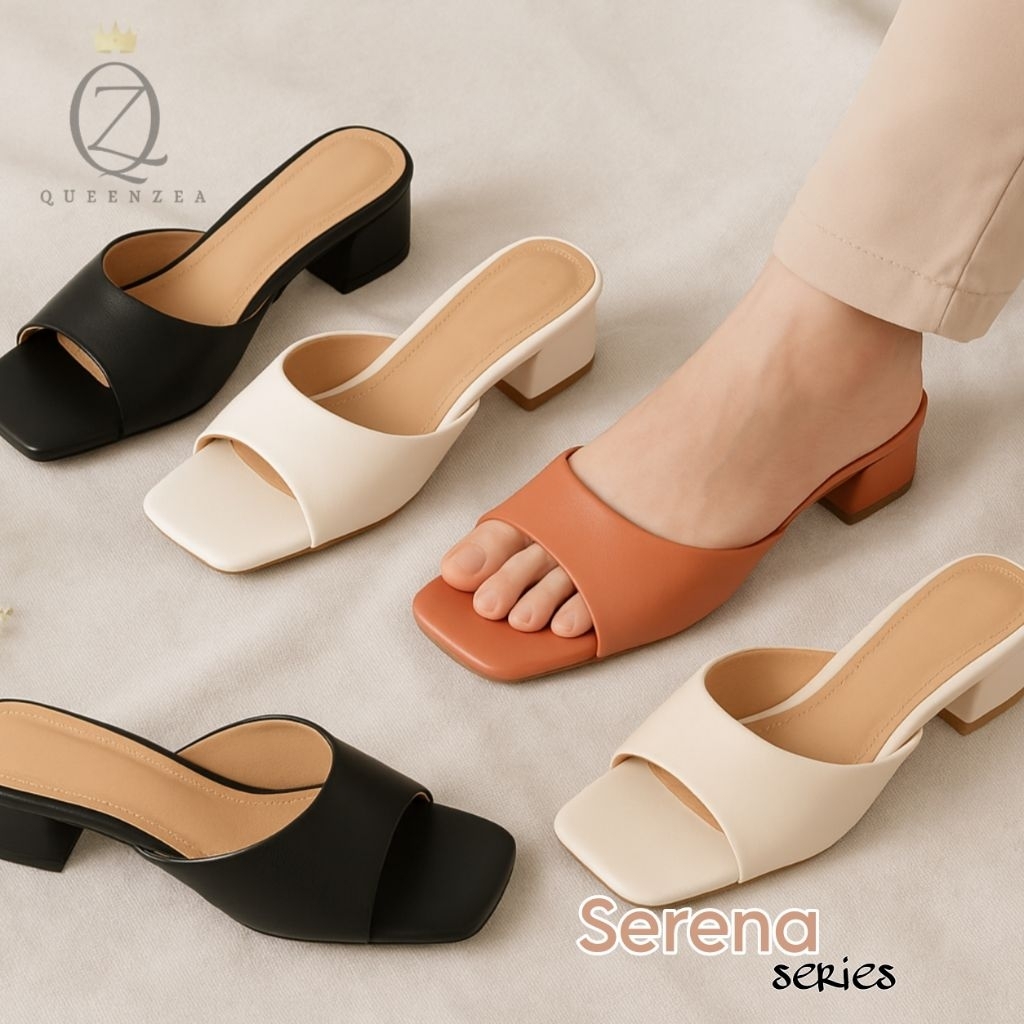 QUEENZEA Serena series รองเท้าแตะผู้หญิงส้น 3 ซม. เรียบหรูและร่วมสมัย