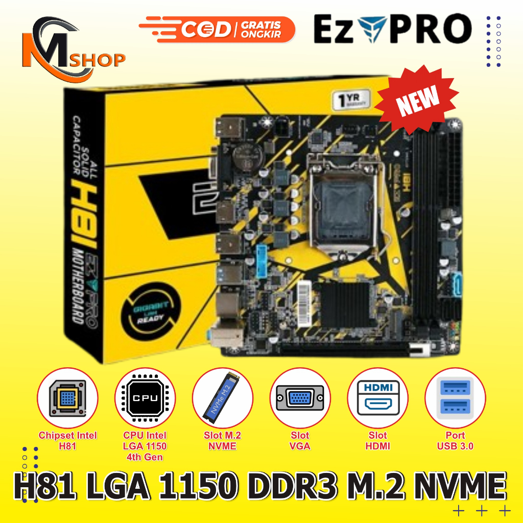 เมนบอร์ดเมนบอร์ด H81 EZPRO ซ็อกเก็ต LGA 1150 NVME USB 3.0