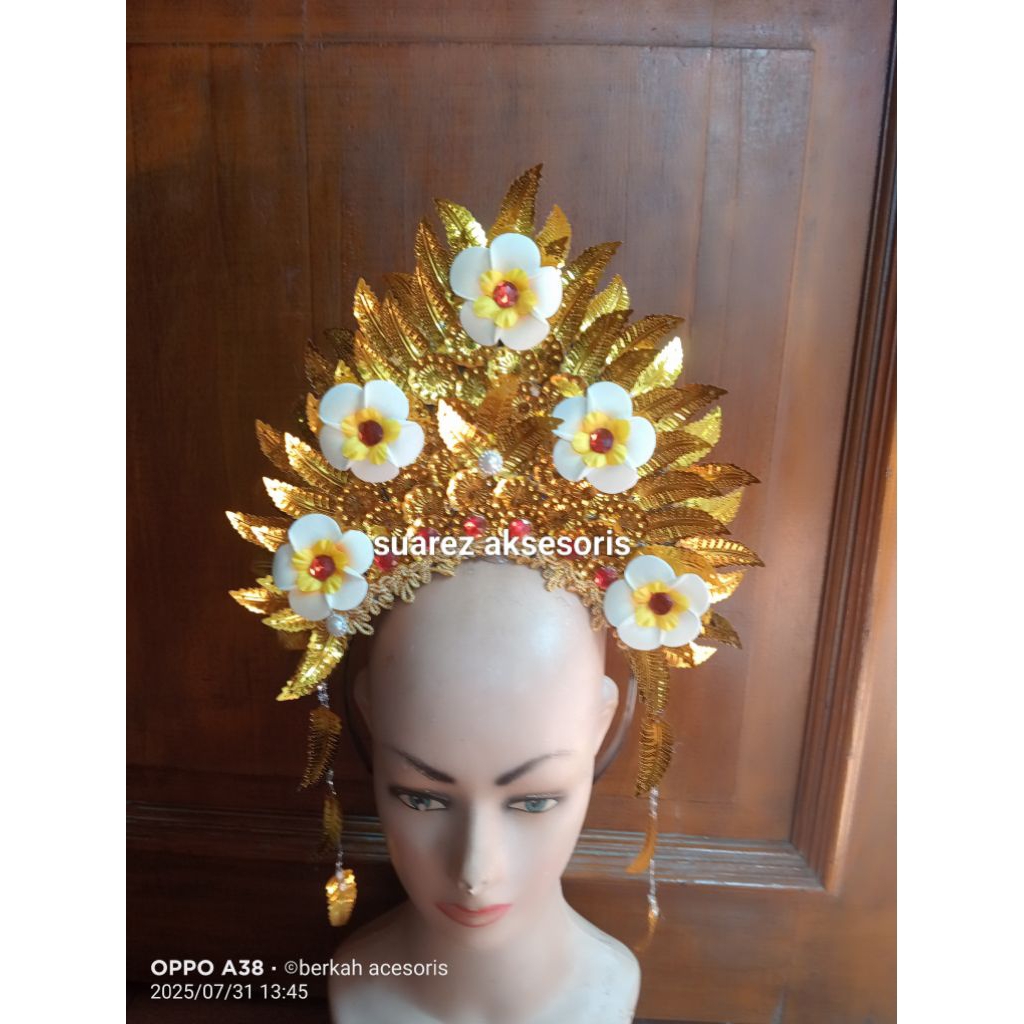 Balinese แก้ไขมงกุฎเต้นรําที่คาดผมสูงดอกไม้ญี่ปุ่น 5